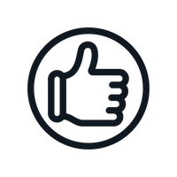 Daumen-hoch-Symbol in einem Kreis, dargestellt auf schwarzem Hintergrund.