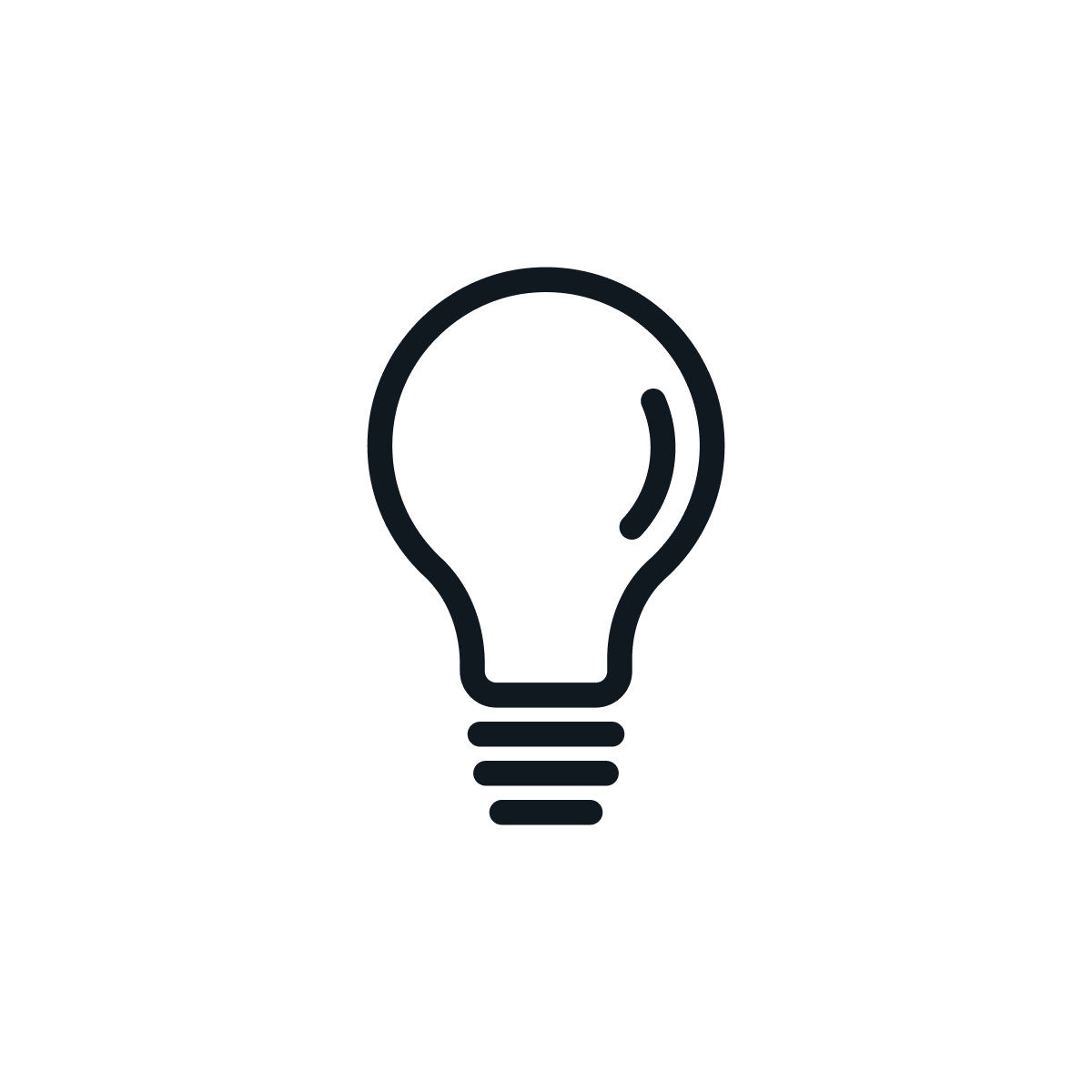 Schwarz-weiße Illustration einer Glühbirne in einem minimalistisch abstrakten Stil auf weißem Hintergrund.