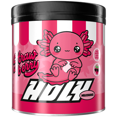 Rosa Pappdose mit Erdbeer-Motiv und niedlicher Illustration eines rosa Tieres, geeignet für Milchshakes.