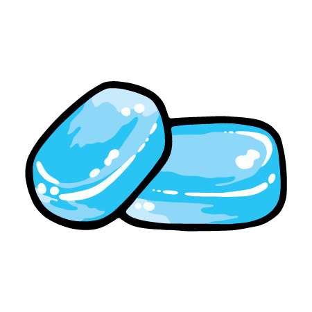 Zwei blaue Eiswürfel mit glänzender Oberfläche auf schwarzem Hintergrund.