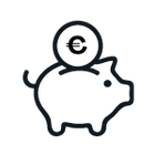 Umriss eines Sparschweins mit einer Münze darüber.