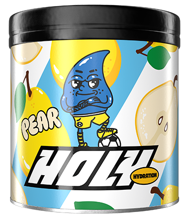 Pappdose mit frechem Wassertropfen-Design, umgeben von Birnen und der Aufschrift "PEAR HOLY HYDRATION".