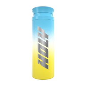 Blauer und gelber Shaker mit dem Schriftzug "HOLY".